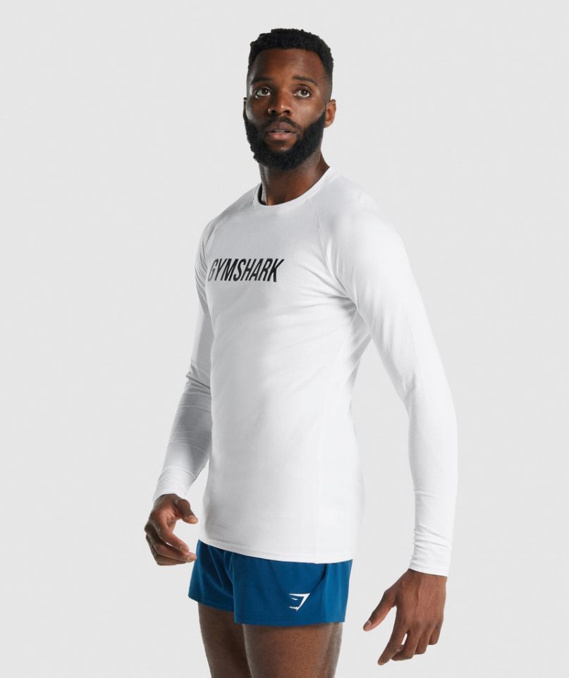 Koszulki Gymshark Apollo Long Sleeve Męskie Białe | PL 107PZU